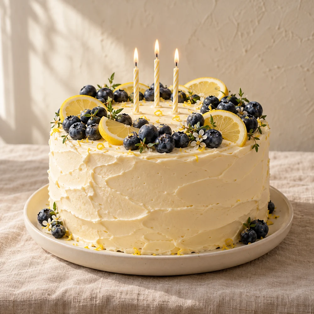 Pastel de limón & arándanos con velitas