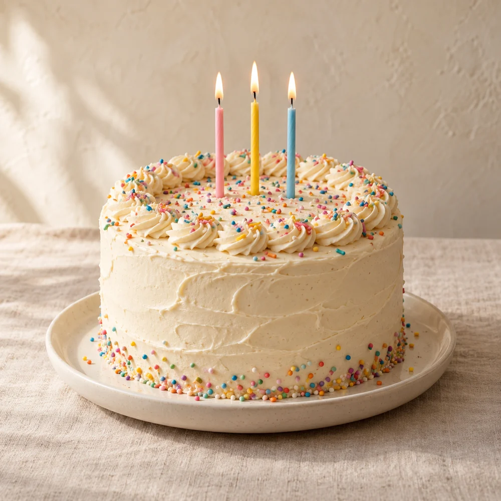 Pastel de vainilla & confeti con velitas