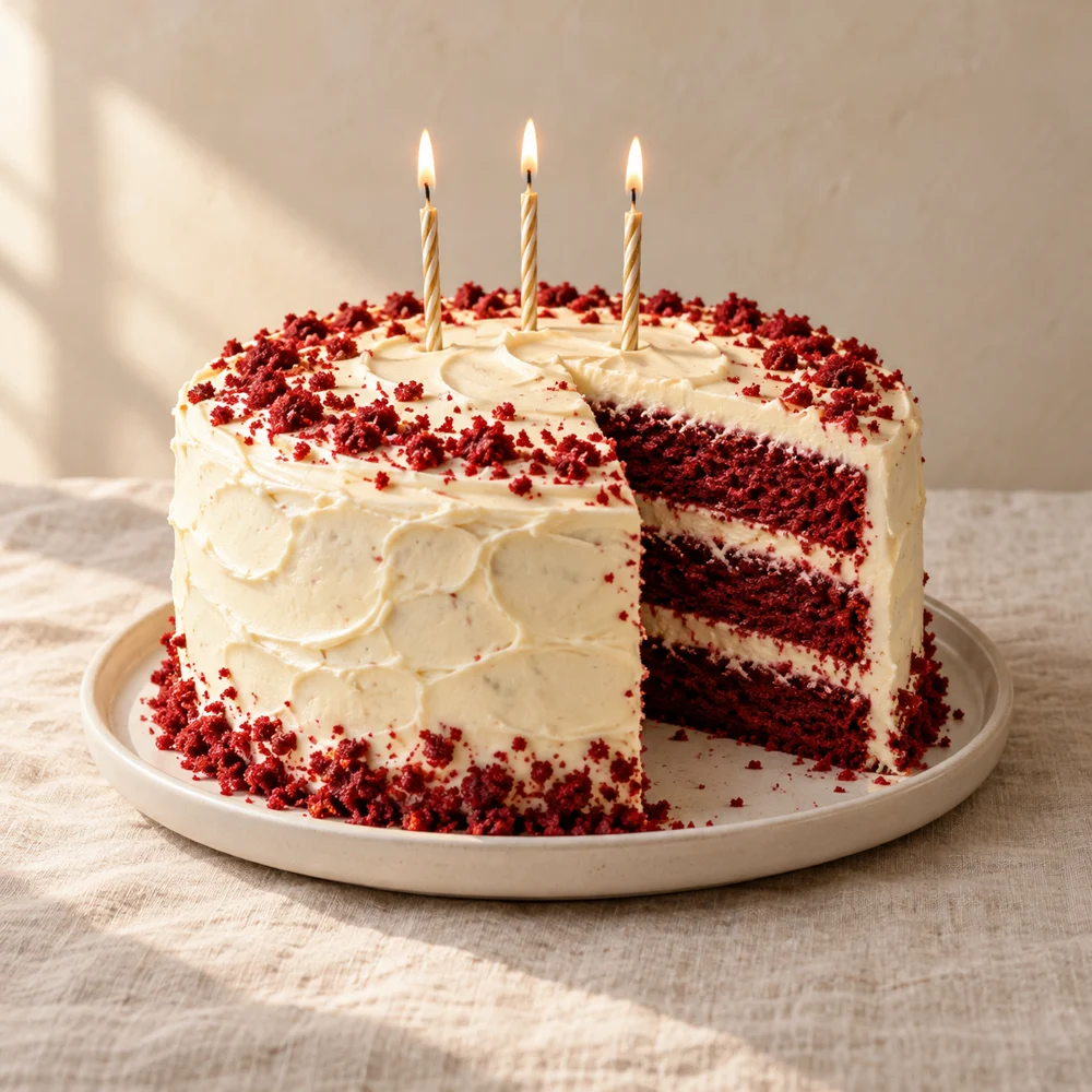 Pastel de red velvet con velitas
